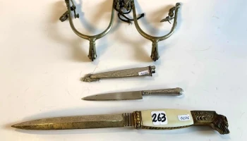1 Abre Cartas, Cuchillo Verijero De Metal C/ Vaina Y 2 Espuelas