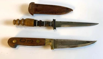 2 Cuchillos Cabo De Guampa, Madera Y Bronce