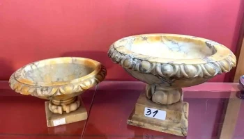 2 Fuentes De Marmol Travertino 0,21 Cm  Y O,17 Cm Diam