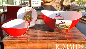 3 bouls de plastico rojo y blanco