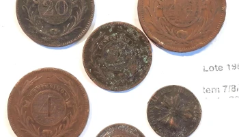 6 monedas cobres uruguayos 3 de 1857 y 3 de 1869