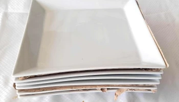 6 platos de loza color blanco cuadrados