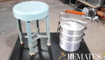 bianda de aluminio y taburete de Pvc verde