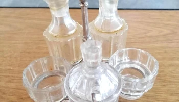 condimentero de vidrio con soporte de metal, 6 piezas