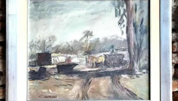 Dante Cola ,oleo Sobre Tela Carro En El Monte 0,68 X 0,80