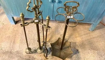 Juego De Atizadores Y Paraguero En Bronce