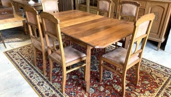 Juego De Comedor En Roble Mesa Extensible (1,62 X 1,05) Sin Ext 1,28- Y 6 Sillas Tapizadas