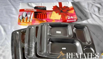 juego de cubiertos 24 ps y 3 bandejas de acero inox para comer