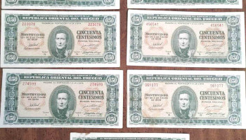lote de billetes de Uruguay sin circular de 0,50 $