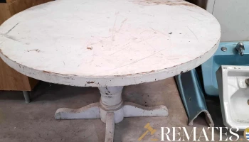 mesa de madera pie central tapa circular