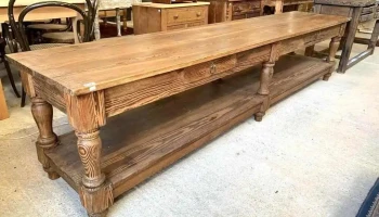 Mesa Isla O De Arrimo Baja En Pinotea Patas Torneadas 2 Cajones 3 X 0,60 X 0,66 Alto