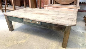 Mesa Ratona Con Cajon Rustica En Pino Patas Patina Verde 1,43 X 0,90 X 0,43 Alto