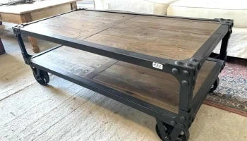 Mesa Ratona Madera E Hierro C/ Ruedas 1,20 X 0,60 X 0,45 Alto
