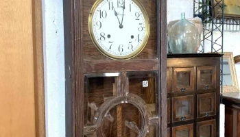 Reloj De Pared Ansonia Esfera Esmaltada Mueble En Roble Vidrios Biselados 0,90 X 0,33