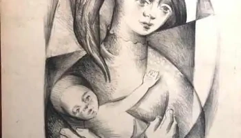 Xilografia firmada Montañez año 1955 madre e hijo