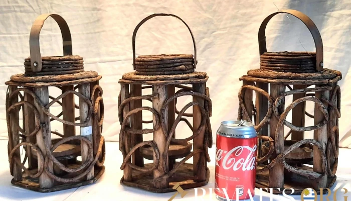 3 faroles de madera artesanales porta velas