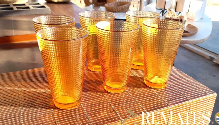 6 vasos de vidrio color naranja