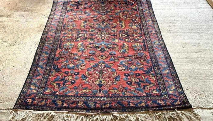 Alfombra De Lana Tonos Rojo Azul 2m X 1,60