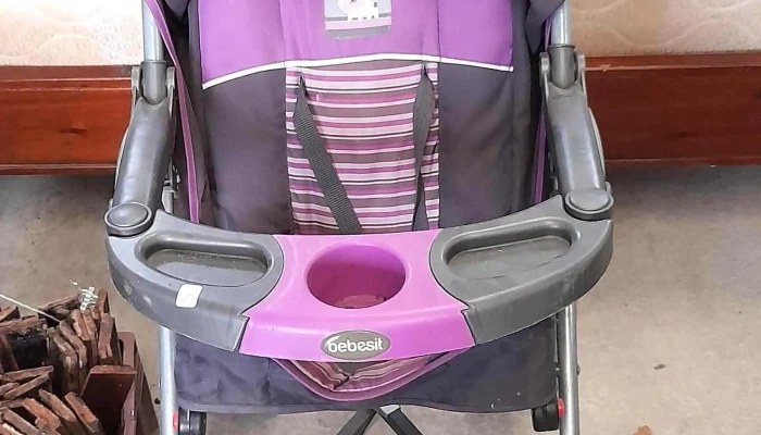 coche paraguita 8 ruedas color gris y violeta