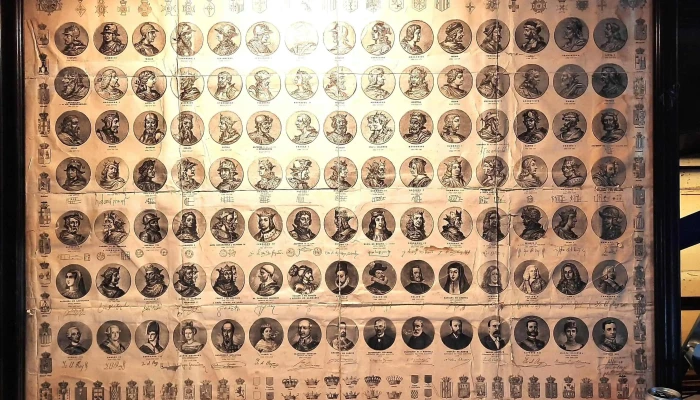 Cuadro sinóptico de los reyes y jefes de Estado Españoles 126cm x 95cm sin vidrio