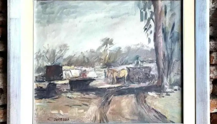 Dante Cola ,oleo Sobre Tela Carro En El Monte 0,68 X 0,80