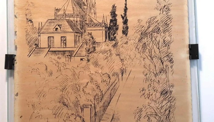 Dibujo a lapiz de Horacio Berta de la Capilla de Jackson