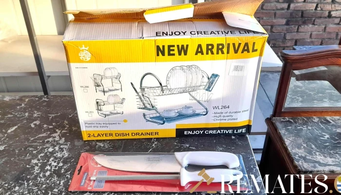 escurridor de platos y cuchilla con chaira