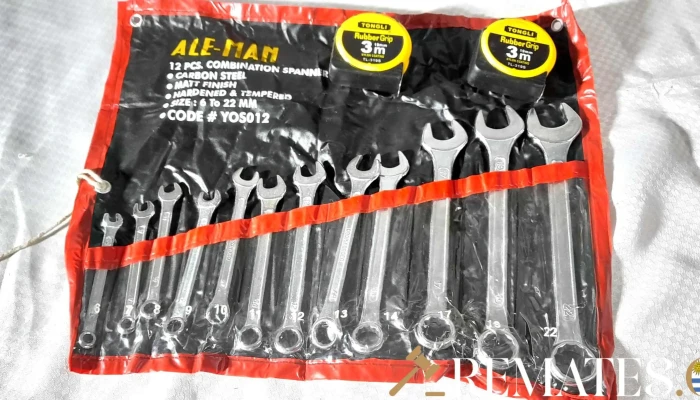 juego de llave de boca y estria de 12 ps y 2 sintas metricas de 3m