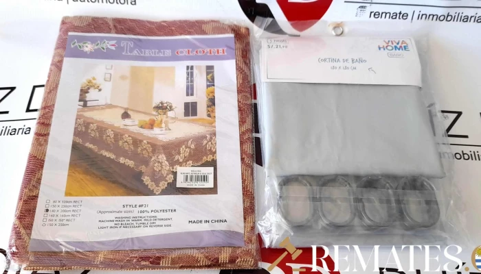 mantel 1.40 x  2 y cortina de baño gris 1.80 x 1.80
