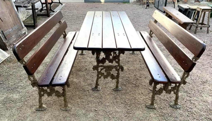 Mesa 1,70 X 0,70 X 0,80 Alto Y 2 Bancos De Jardin 1,70 Largo