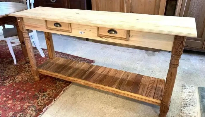 Mesa De Arrimo 2 Cajones En Pinotea Y Pino 1,60 X 0,40 X 0,80 Alto