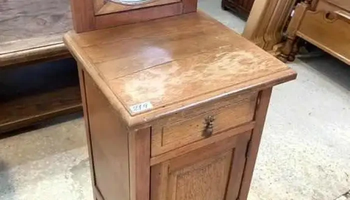 Mesa De Noche En Roble Y Cedro Con Espejo 0,40 X 0,40 X 0,72 Alto