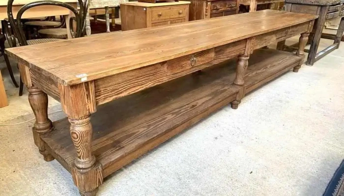 Mesa Isla O De Arrimo Baja En Pinotea Patas Torneadas 2 Cajones 3 X 0,60 X 0,66 Alto