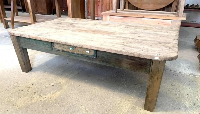 Mesa Ratona Con Cajon Rustica En Pino Patas Patina Verde 1,43 X 0,90 X 0,43 Alto
