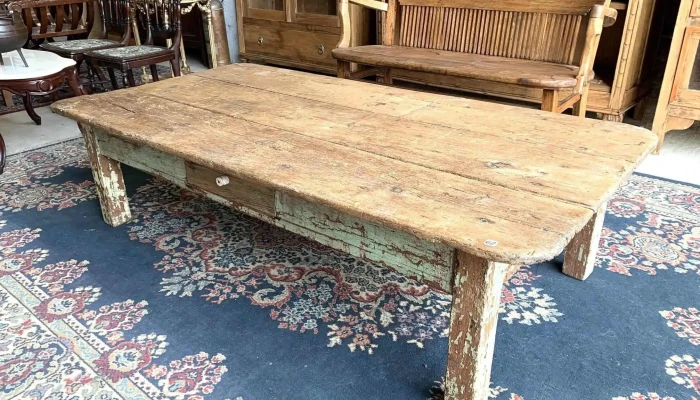 Mesa Ratona En Pino Blanco Con Cajon Patina Original  1,73 X 0,90 X 0,45 Alto