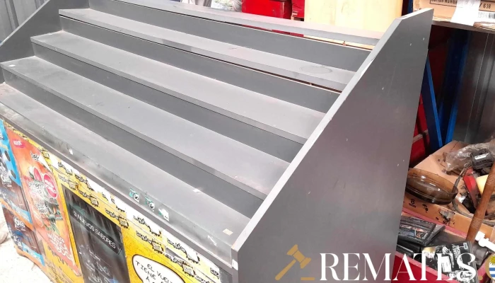 mueble exhibidor de caramelos en madera color gris
