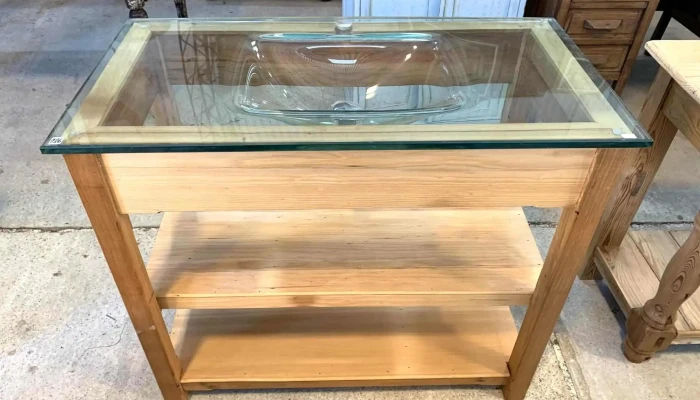 Mueble Lavatorio En Pino Brasil Con Bacha De Cristal  1m X 0,50 X 0,87 Alto